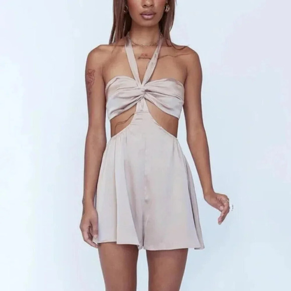 Princess Polly Candice Satin Effect Romper NWT Brown Size 8 - Picture 3 of 7